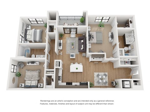 3 bed 2 bath floor plan at The Parker Austin, Pflugerville